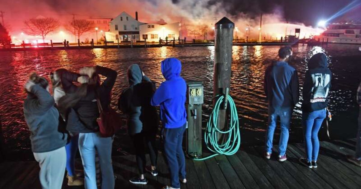 Two Buildings At Seaport Marine In Mystic Are Destroyed By A Wind-driven Fire