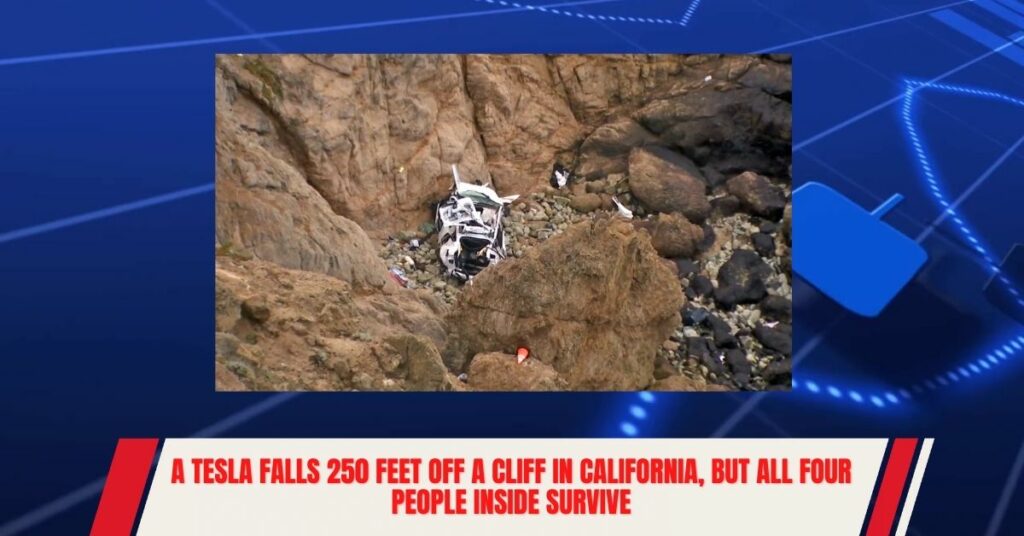 A Tesla Falls 250 Feet Off A Cliff In California, But All Four People Inside Survive