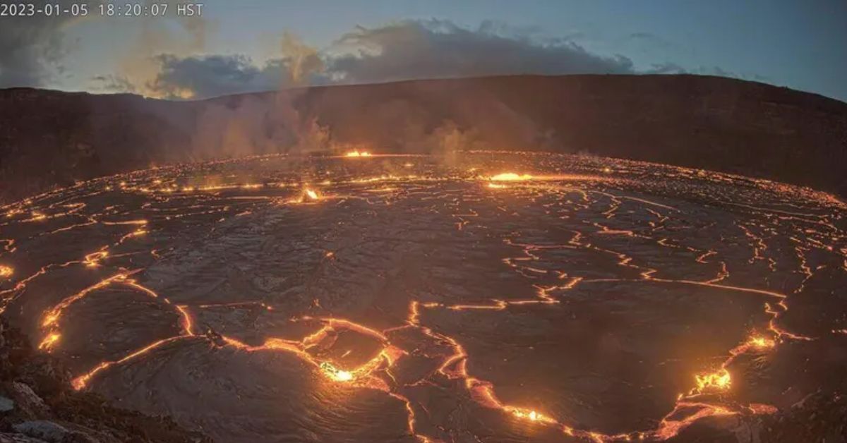 The Kilauea Volcano In Hawaii Erupts Again, And The Top Of The Crater Glows